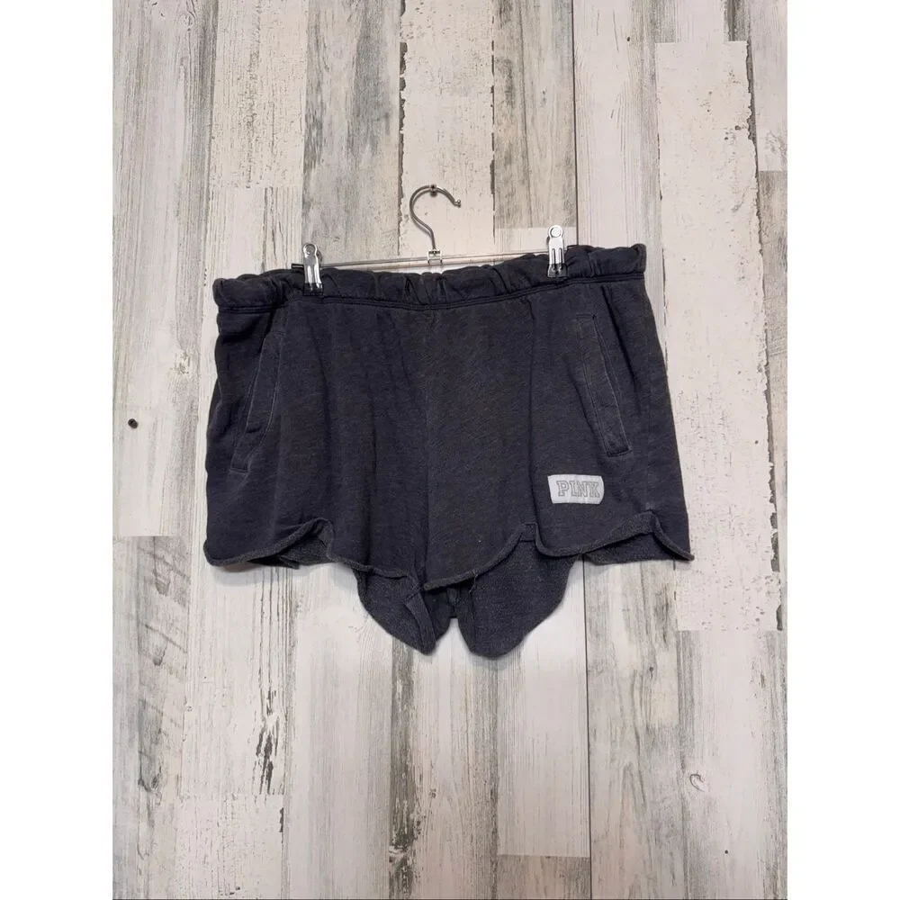 Victoria’s Secret PINK Lounge Shorts Women’s Large Black Scallop Hem Pocket Logo